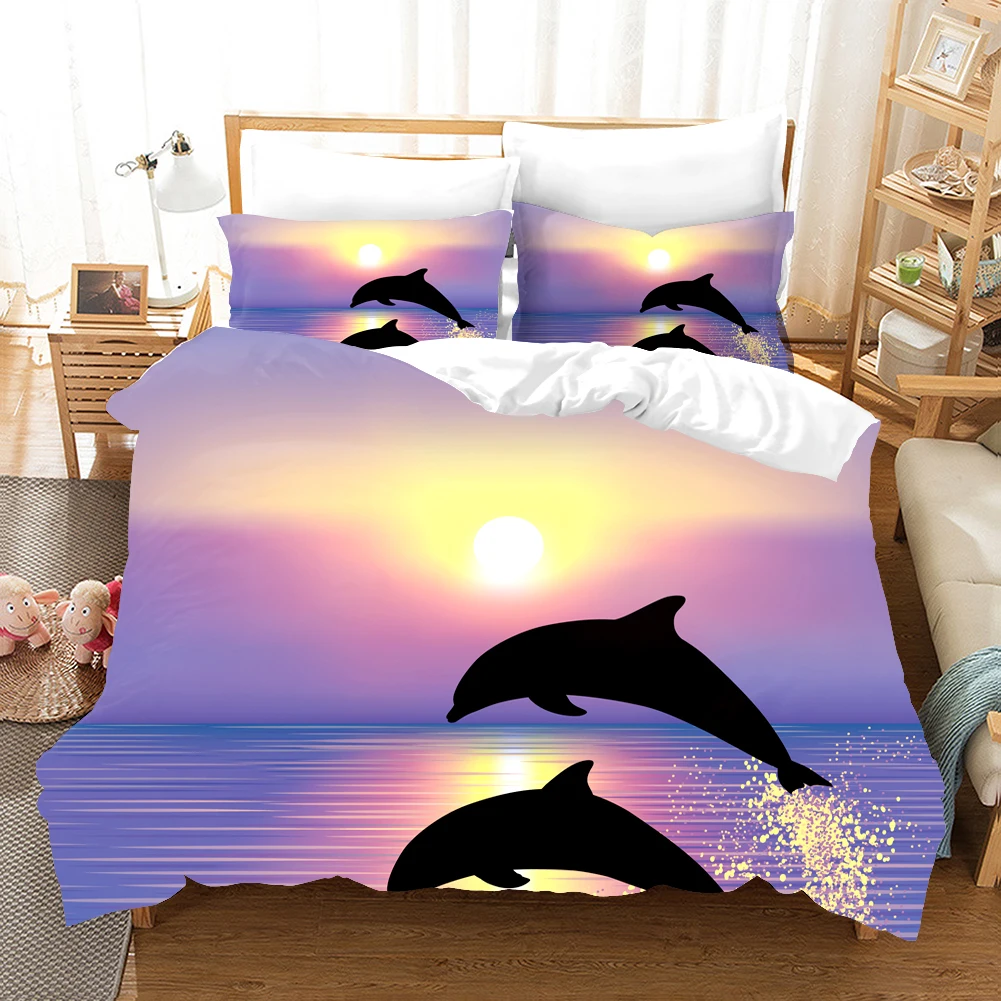 

3D Dolphin Printed Duvet Cover And Pillow Case Aniaml Comforter Bedding Sets EU/US/AU/UK Size 2/3Pcs Dropshipping