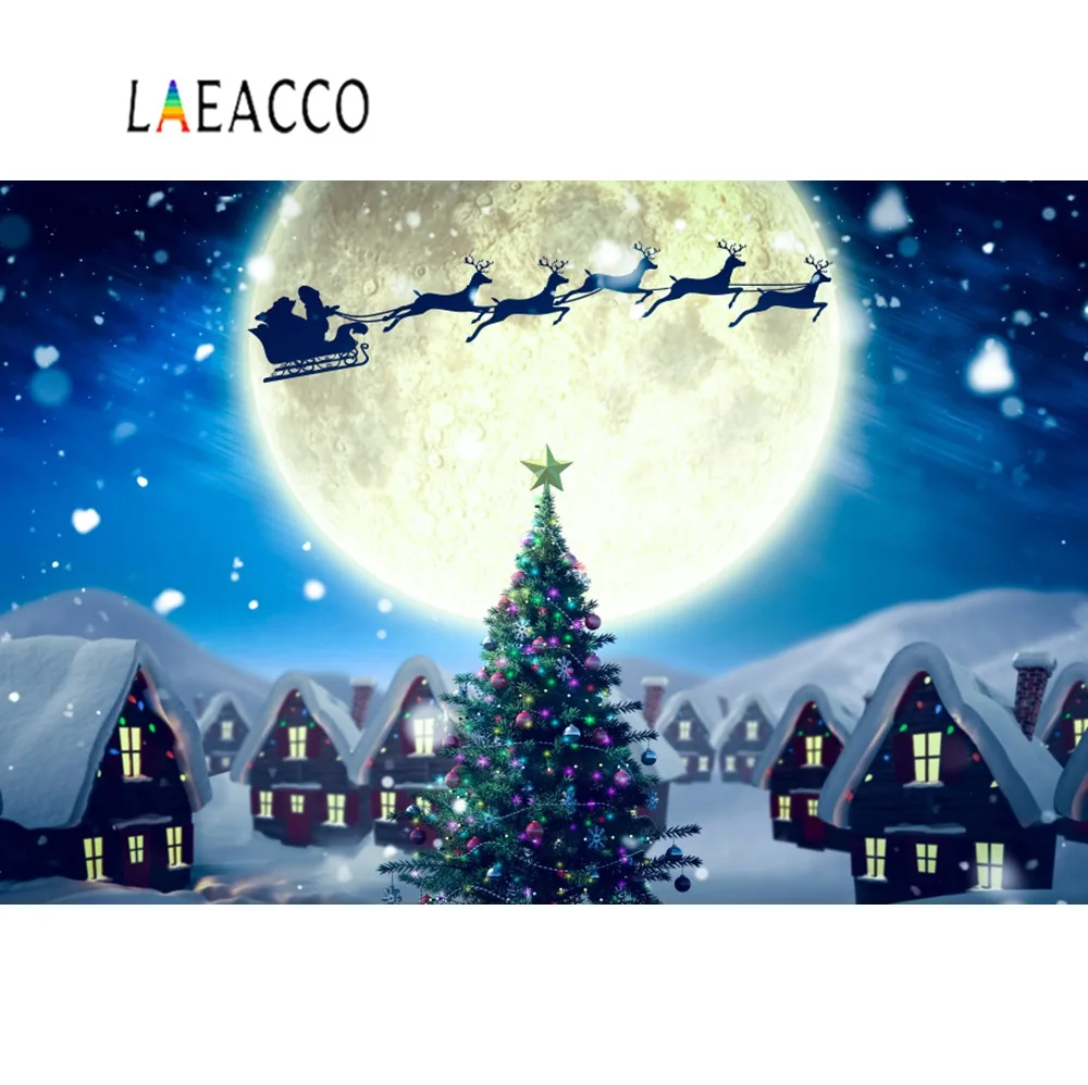 Laeacco фоны для фотосъемки Рождество Снежинка Санта Клаус Сельский дымоход Луна