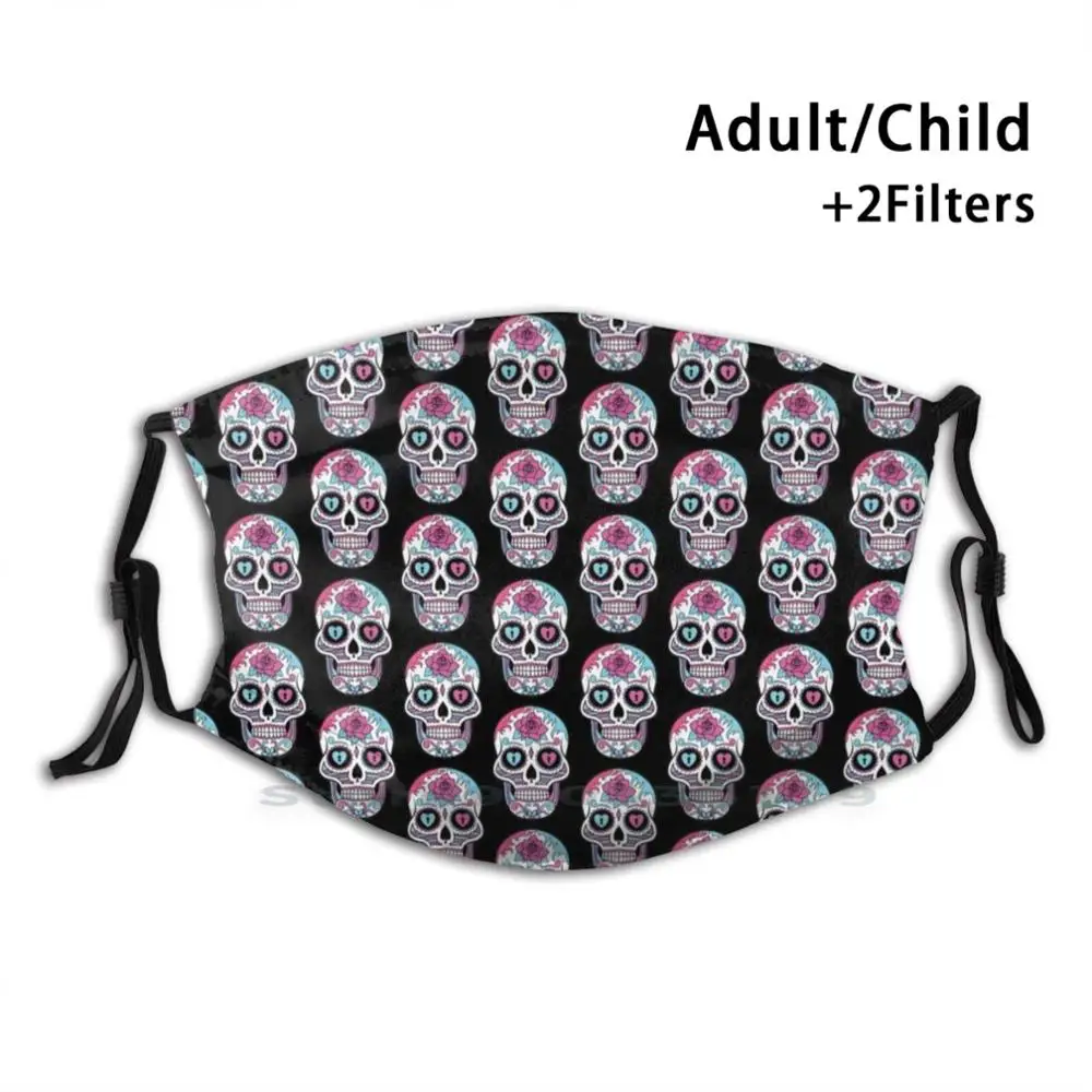

Mexican Skull Rose Print Reusable Pm2.5 Filter DIY Mouth Mask Kids Mexican Skull Rose Dia De Los Muertos Day Of The Dead