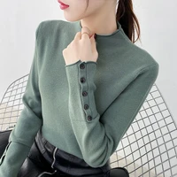 pullover new half high neck pullover sweater women korean version of loose long sleeves knitted bottoming shirt top