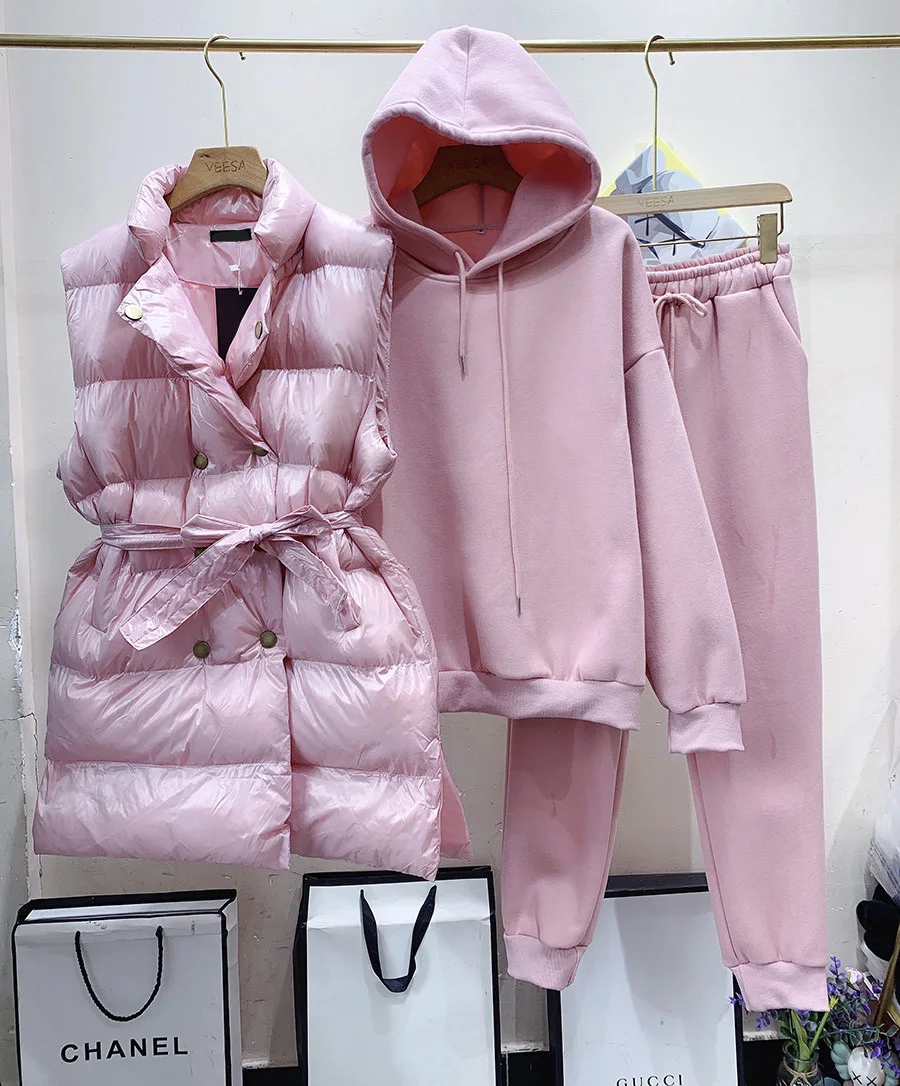 Женский двухбортный жилет ALPHALMODA блестящий стеганый с капюшоном на флисе