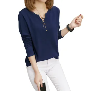 Женские футболки , модная новая Брендовая женская осенняя Повседневная футболка с длинным рукавом и V-образным вырезом