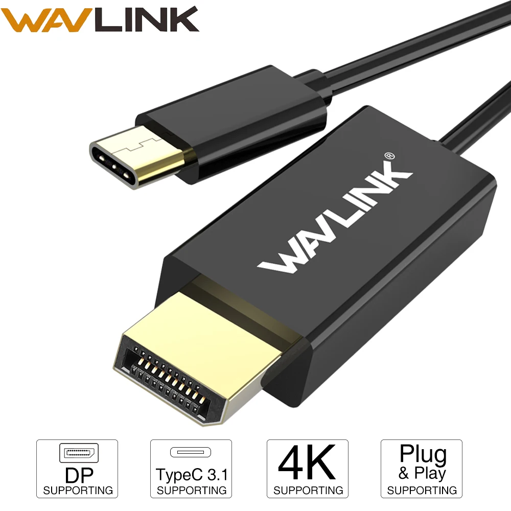 Wavlink USB C к DisplayPort Кабель 3 1 type (Thunderbolt совместимый) DP кабель 4K до 3840 × 2160 @ 60Hz USB-C |
