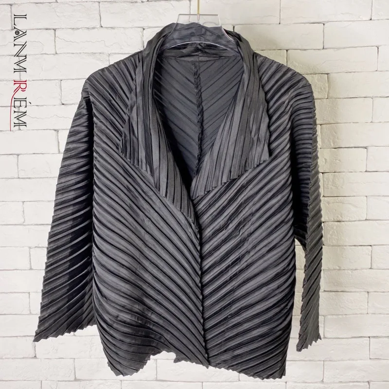 

Женская плиссированная рубашка LANMREM, однотонная Свободная рубашка с отложным воротником и длинными рукавами, новинка 2022 года, весна-осень, ...