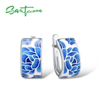 santuzza silver earrings for women genuine 925 sterling silver blue flower enamel earrings trendy gift fine jewelry handmade
