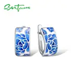 Женские серебряные серьги SANTUZZA, из серебра 925 пробы с синими цветами и эмалью, модный подарок, изящная бижутерия ручной работы