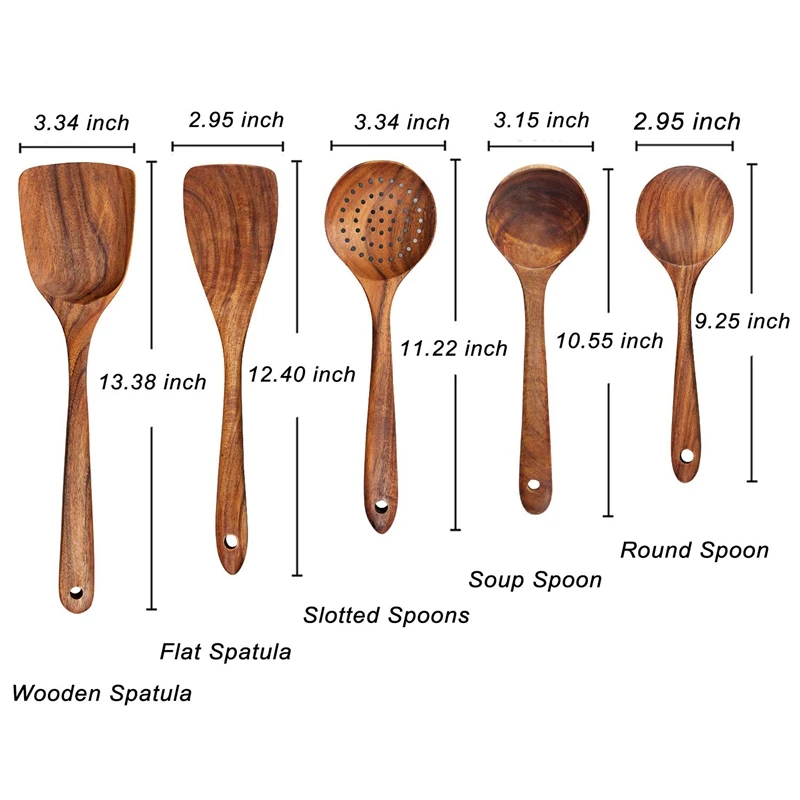 

5 Piece Wooden Spoons, Wooden Spoons for Cooking Reusable Wood Kitchen Utensils Set Tools for Cooking Nonstick Cookware