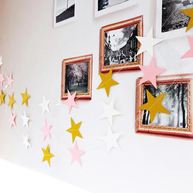 2 м яркие золотые и серебряные бумажные гирлянды свадебные баннеры со звездами