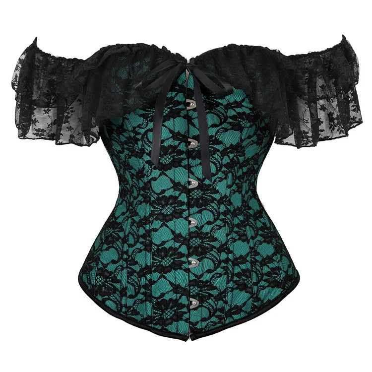 

Women's Sexy Victorian Gothic Off Shoulder Steampunk Black Floral Lace Overbust Corset Corsets and Bustiers Waist Cincher Korset