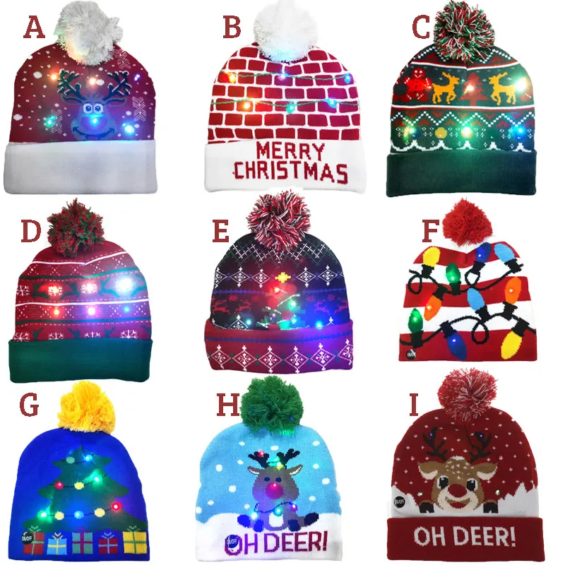 ¡En venta! Gorro navideño de punto con luz LED para niños y adultos, gorro cálido iluminado,