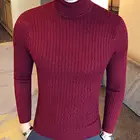 Повседневный мужской свитер, пуловеры, зимний однотонный вязаный мужской свитер с длинным рукавом и высоким воротником