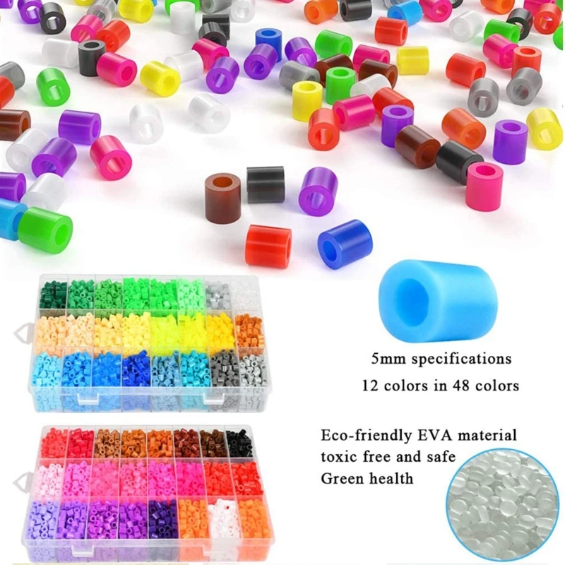 

12800 Children's Iron Beads, with Square and Round Bead Nail Plates, Tweezers and Ironing Paper, Suitable for DIY Crafts E56C