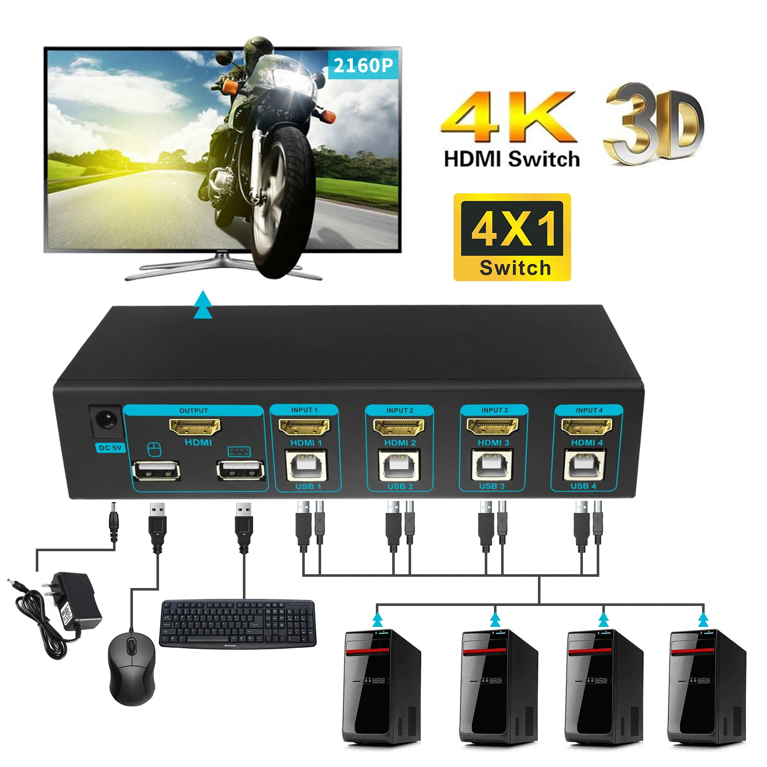 4 порта HDMI KVM переключатель 4K USB er в 1 клавиатура мыши поддержка x 2 K/2160 p управление
