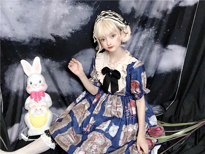 

Classical Doll Sweet Women's Lolita OP Dress Dress Half Sleeve Lace Bows Trim Cute One Piece Vintage Style Elegant Dress