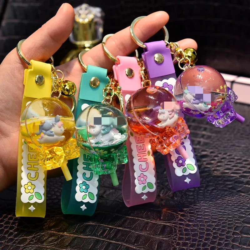 

Liquid Quicksand Lollipop Keychain Creative Cute Little Animal Into Oil Floating Quicksand Keyring Women Car Bag Pendant Keyfob