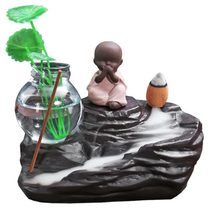 Керамический обратный поток горного водопада благовония горелка монах зеленое