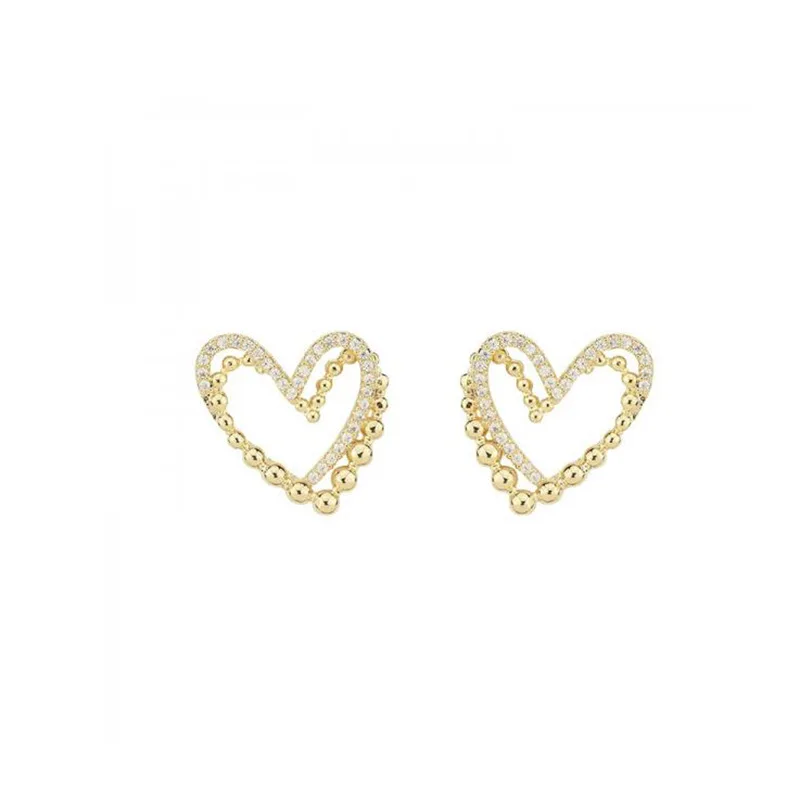 

Luxury Female Love Heart Crystal Earrings Charm Gold Color Small Stud Earrings For Women Dainty White Zircon Wedding Earrings