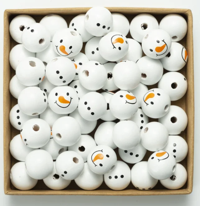 New 20MM Snowman panda fox Round Wooden Beads DIY custom Halloween party decoration Children's ToysBracelet Accessories