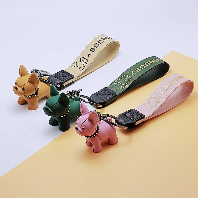

Fashion Punk French Bulldog Keychain PU Leather Dog Keychains for Women Bag Pendant Jewelry Trinket Men's Car Key Ring Key Chain