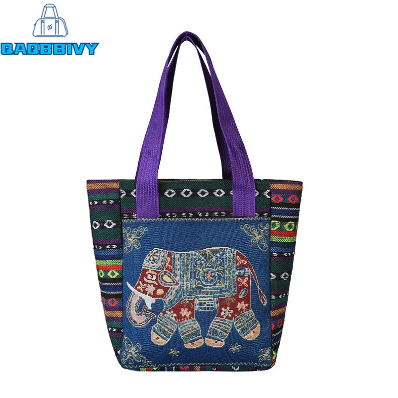 

New Women's Fashion Cartoon Embroidery Canvas Handbag Female Casual Tote Bag Ladies Shopping Bags Reusable Folding Handbags