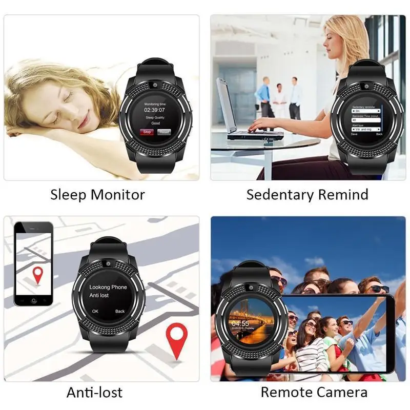 

Smart Heren V8 Bluetooth-sporthorloge Smartwatch voor dames met camerakaartsleuf, geschikt voor Android-berichtherinneringen