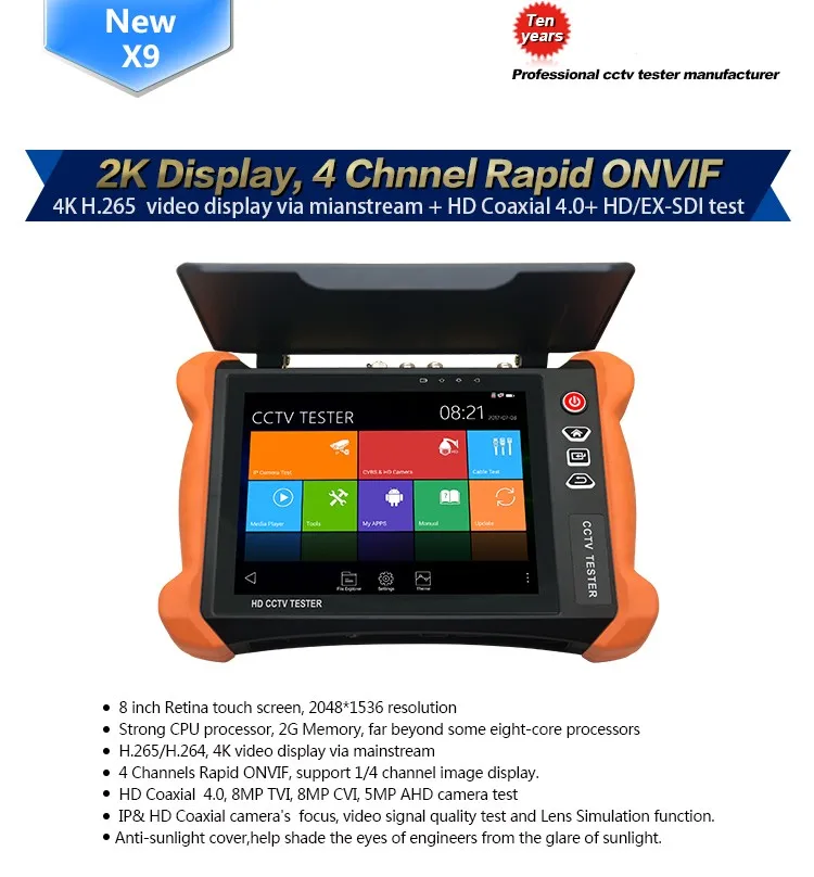 X9ADHS DHL/EMS гироборд с колесами 8 дюймов сенсорный экран тестер систем Скрытого видеонаблюдения с дисплеем 4K H.265 AHD TVI CVI SDI камера тестер Определитель местоположения кабеля