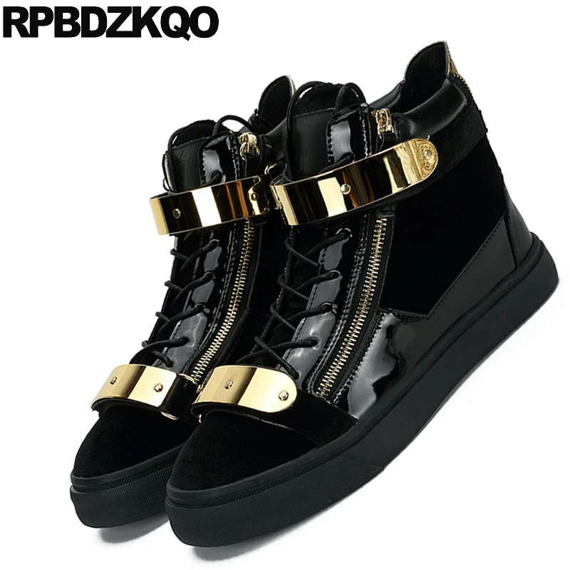 Панк кроссовки мужские черные ботинки из лакированной кожи на молнии обувь для