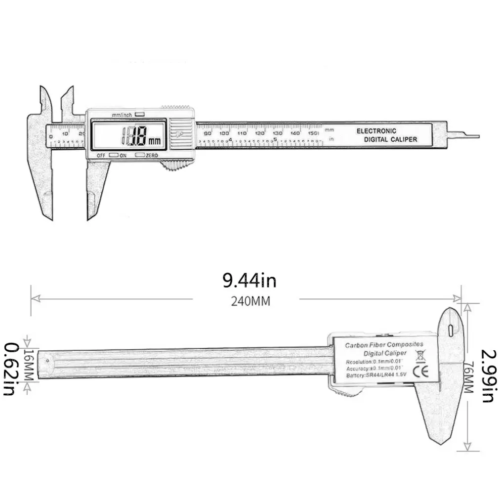 

Digital Electronic Vernier Caliper Gauge Micrometer Measuring Tool 6 "15mm LCD Digital Electronic Carbon Fiber Caliper Ruler