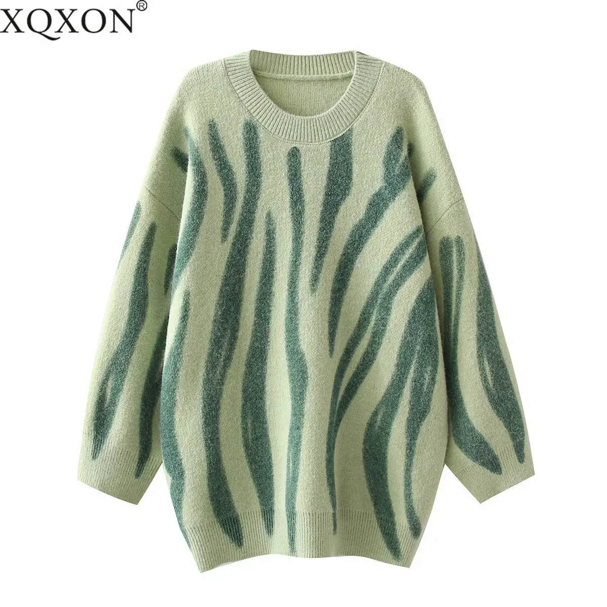 

Женский пуловер с принтом, Вязаный Свитер оверсайз, осень 2021