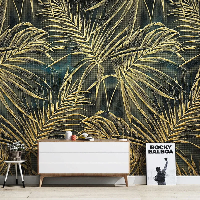 

Custom Mural Wallpaper 3D Golden Relief Tropical Plant Leaves Photo Wall Paper LivIng Room TV Sofa Bedroom Decor Art Wallpapers