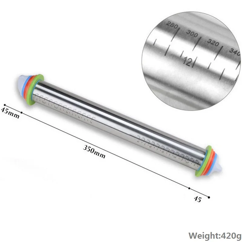 

17Inch Adjustable Stainless Steel+PP Rolling Pins Adjust Thickness Scale Rolling Stick Kneading Tools Scale 4Thickness Rulers