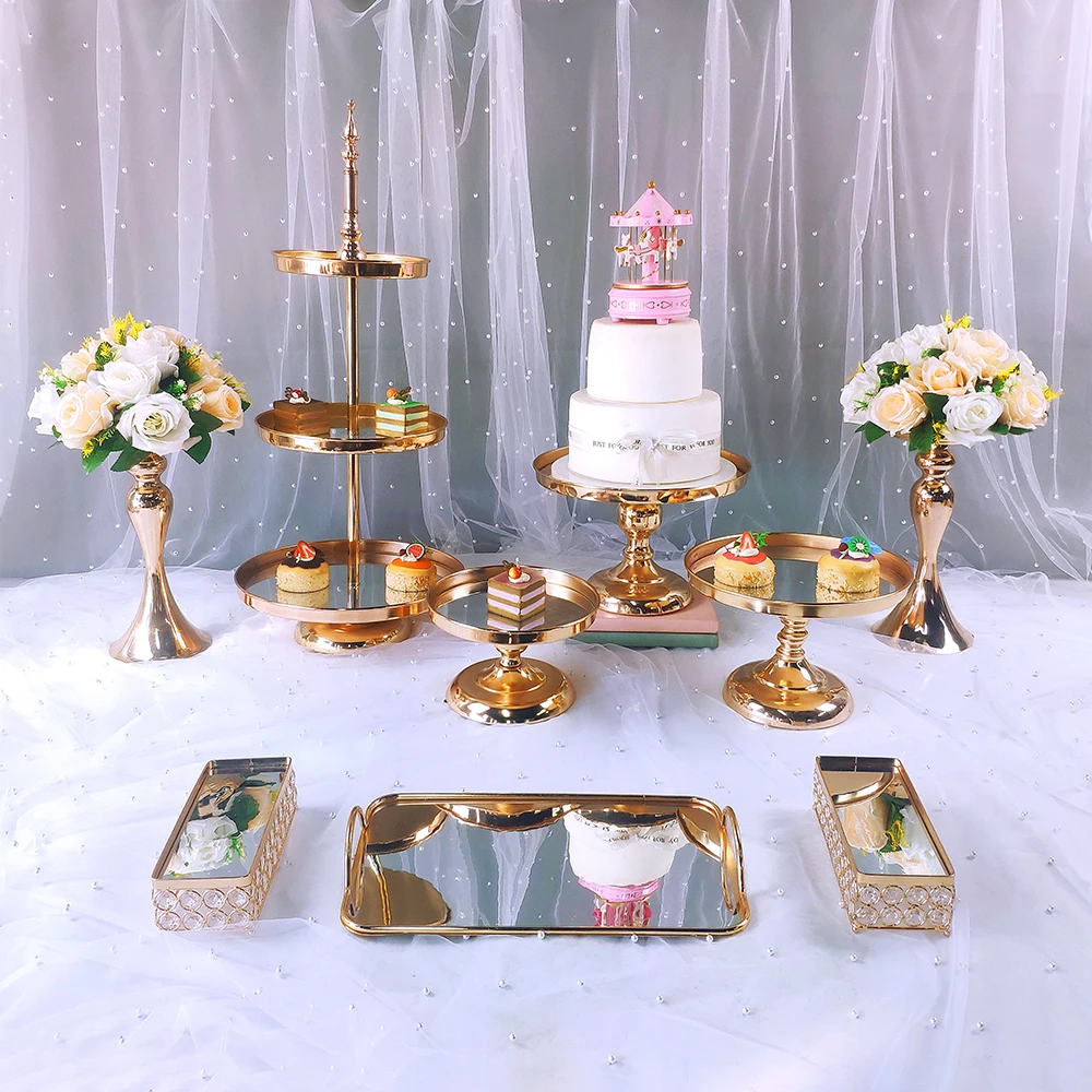 Juego de soportes para Tartas de boda, bandeja de cristal de estilo europeo para cupcakes, soporte de Metal para Tartas, fiesta de vacaciones, 4-13 unids/set-0
