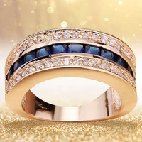 european and american be in great demand 18k yellow gold plated full diamond sapphire square diamond ring