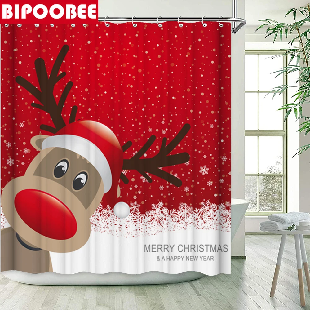 Рождественская красная занавеска для душа в форме лося ванной комнаты набор с