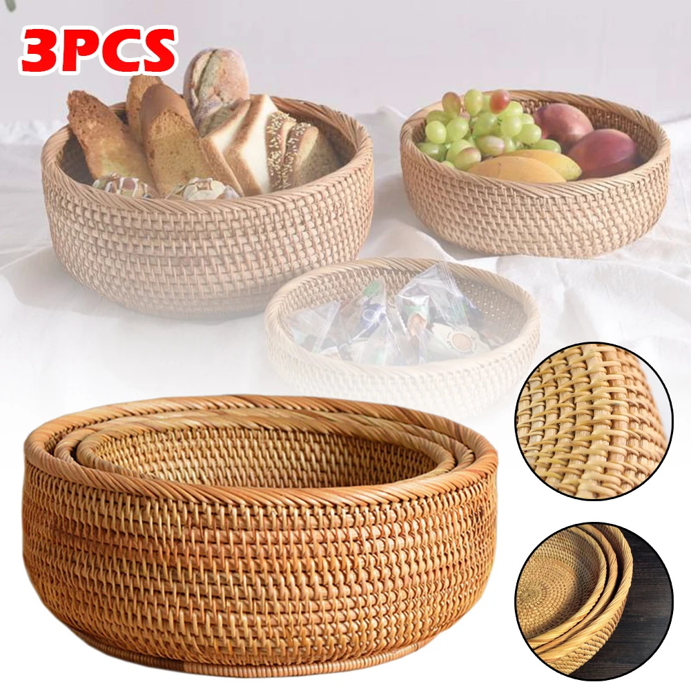 

Natural Rattan Storage Basket Set Holder for Bread Fruit Wicker Decoration and Organizer for Home Bathroom Living Room Wholesale