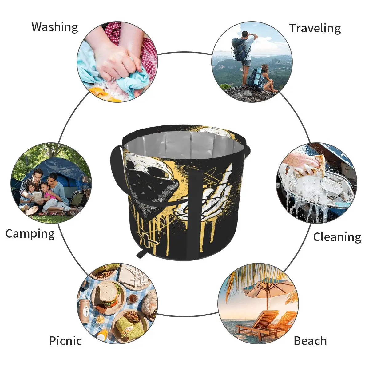 

Foldable Water Bag Skull Flips The Bird Outdoor Sports Camping Hiking Storge Water Bucket Picnic Water Ice Container Carrier
