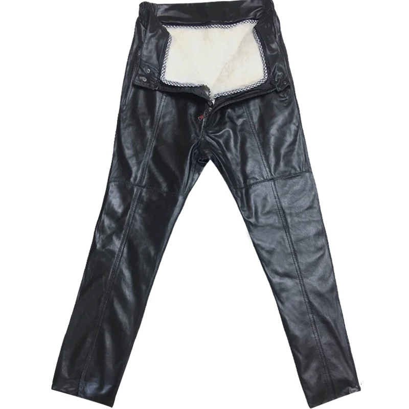 Новинка 2020 модные мужские длинные брюки из натуральной кожи с подкладкой