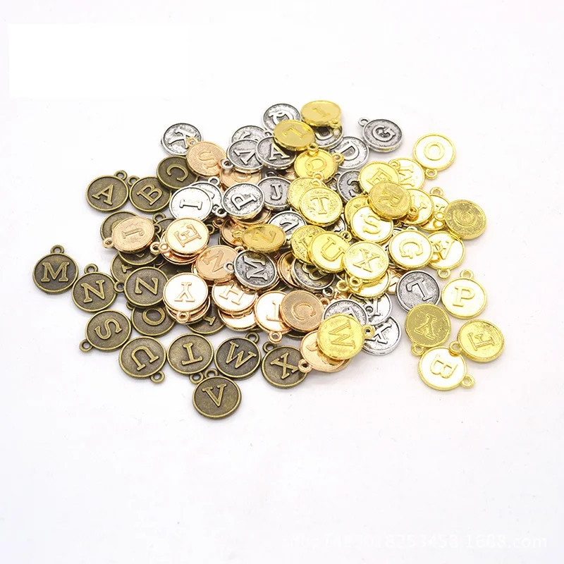 130 шт. двусторонние круглые подвески в виде диска золотого цвета|tag charm|letter tagsilver disc