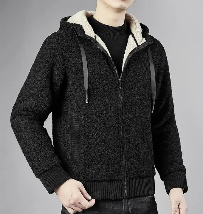 

Мужской бархатный толстый свитер с капюшоном из овечьей шерсти, теплая Повседневная куртка, Кардиган большого размера