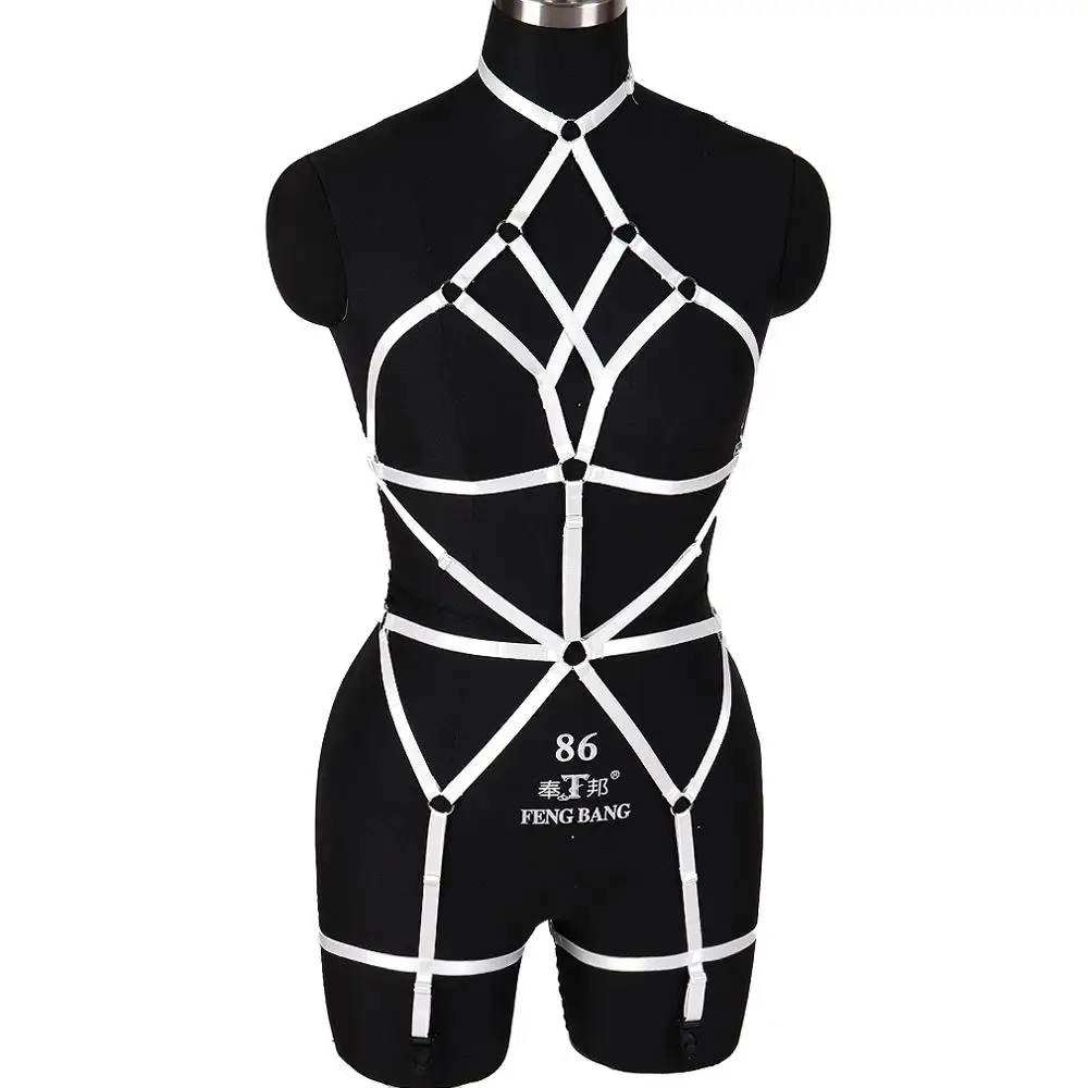 Sexy Body Harness Strappy White Tops Cage Waist Belt Garter Plus Size Set Hollow Out Punk Goth Clubs Lingerie Festival Wear | Женская