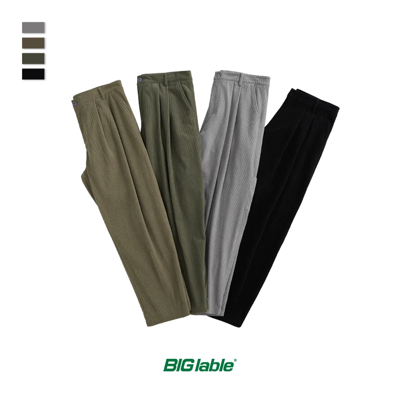 

BIG LABLE Mens Vintage Corduroy Pant Streetwear Winter Solid Color Straight Corduroy Pant 3246W20