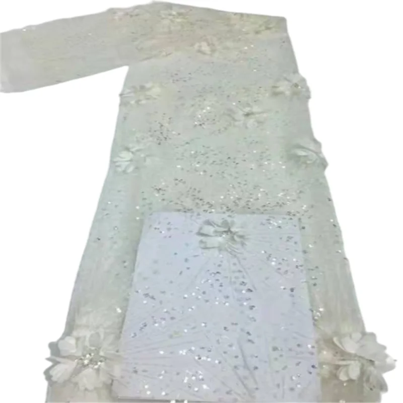 3d Африканское цветочное вышитое Тюлевое кружево жемчуг африканская кружевная