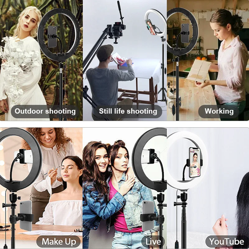 

8/10/12Inch LED Ring Light with Tripod Dimmable Selfie Ring Lamp Studio Professional Photography Lighting for Makeup YouTube