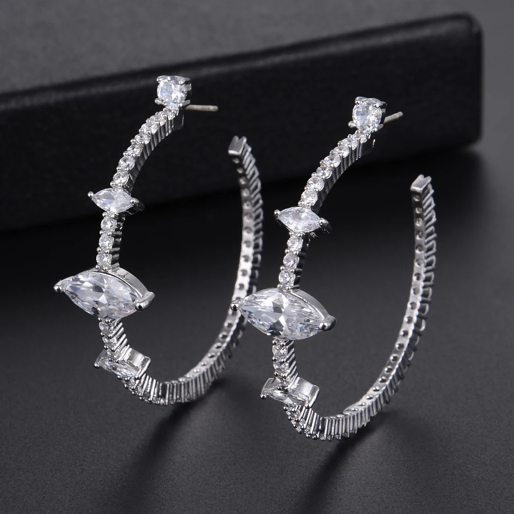 

LARRAURI 2019 Cubic Zirconia Nigerian Wedding Jewelry Earrings For Women Girls Engagement Fashion Geometric Big Hoop Earrings