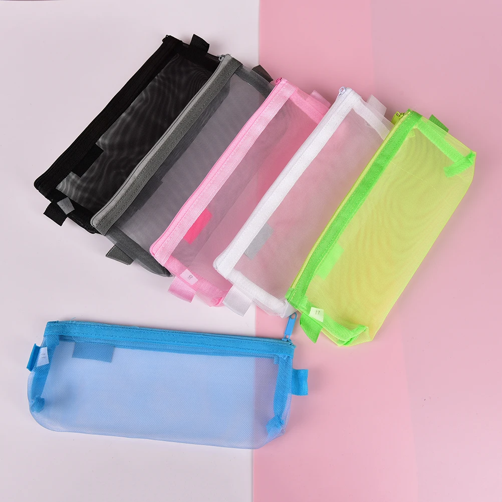 

1pcs Net Yarn Transparent Pencil Case Lapices Bags Stationery Kit Girl Students Zip File Bag School Supplies Zip File Bag