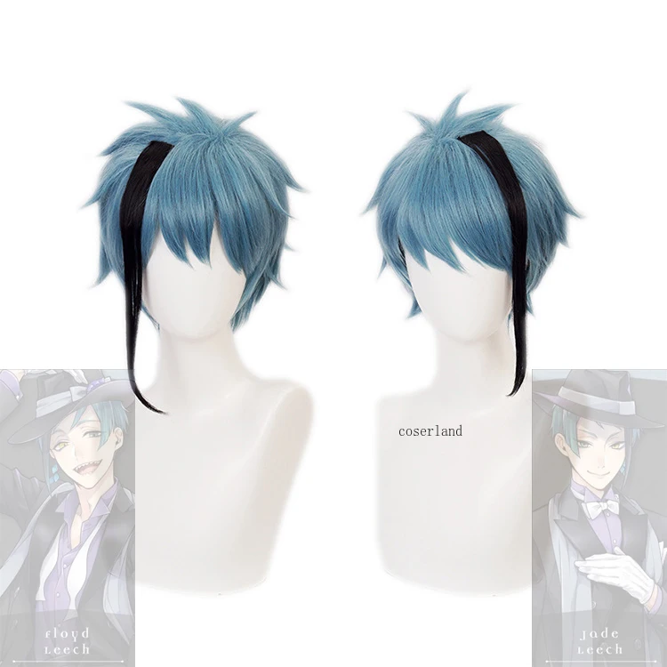 

Twisted Wonderland Cosplay Wig Floyd Leech Jade Leech Costume Wig Men Halloween Carnival Short Blue Wig Fashion Free Wig Cap