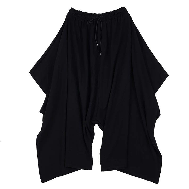 

[EAM] High Elastic Waist Black Irregular Long Wide Leg Trousers New Loose Fit Pants Women Fashion Spring Autumn 2021 1Y03801