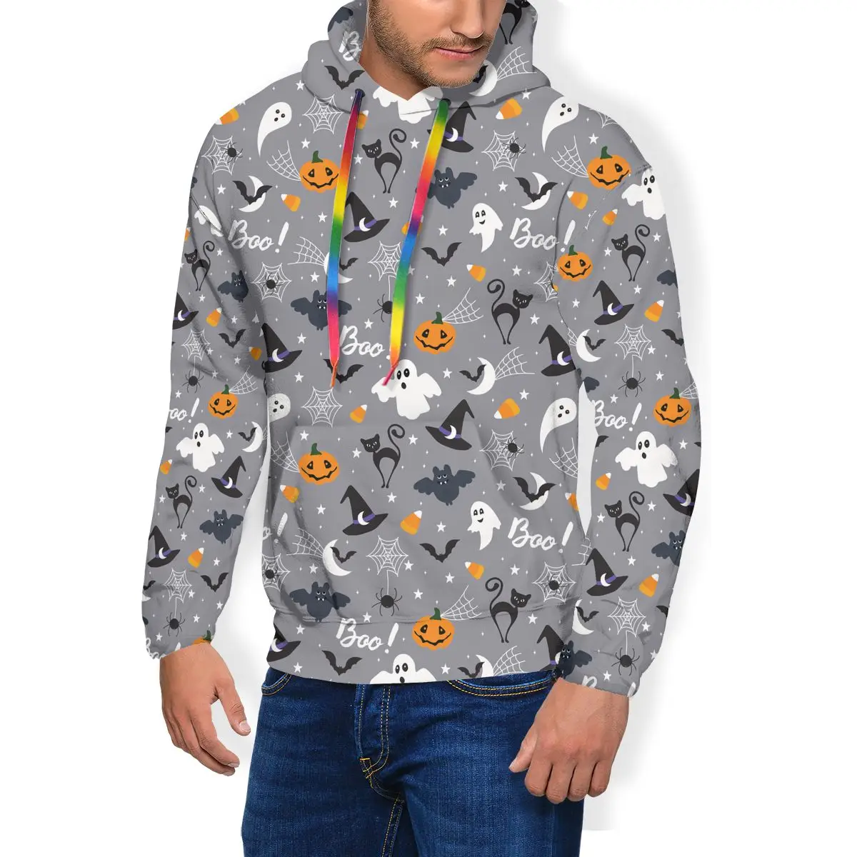 

Толстовка мужская длинная, смешная теплая Свободная кофта в стиле Хэллоуин, страшная черная кошка, полиэстеровый пуловер