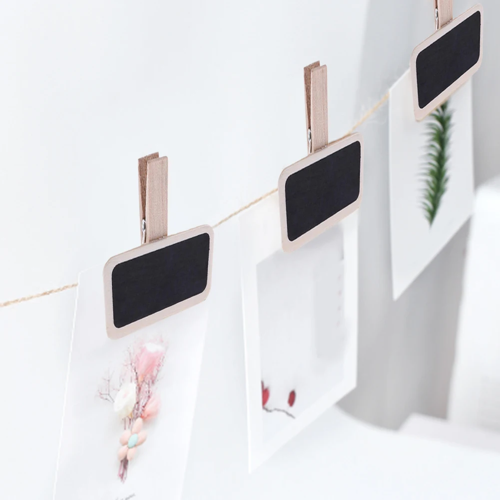 12pcs Labels Signs Retangle Message Board Weddings Wooden Mini Chalkboard Home Office Reusable With Clip Decoration | Канцтовары для