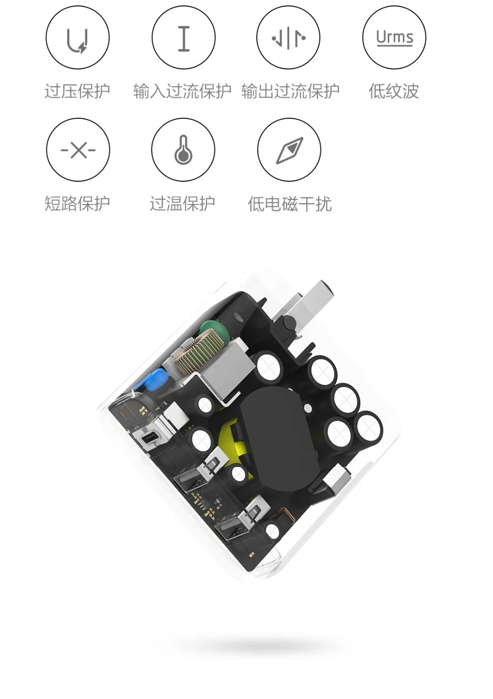Xiaomi ZMI USB зарядное устройство 65 Вт 3 порта умный выход тип-c 45 Вт USB-A 20 Вт Световой индикатор с 1,5 м USB-C кабель для передачи данных